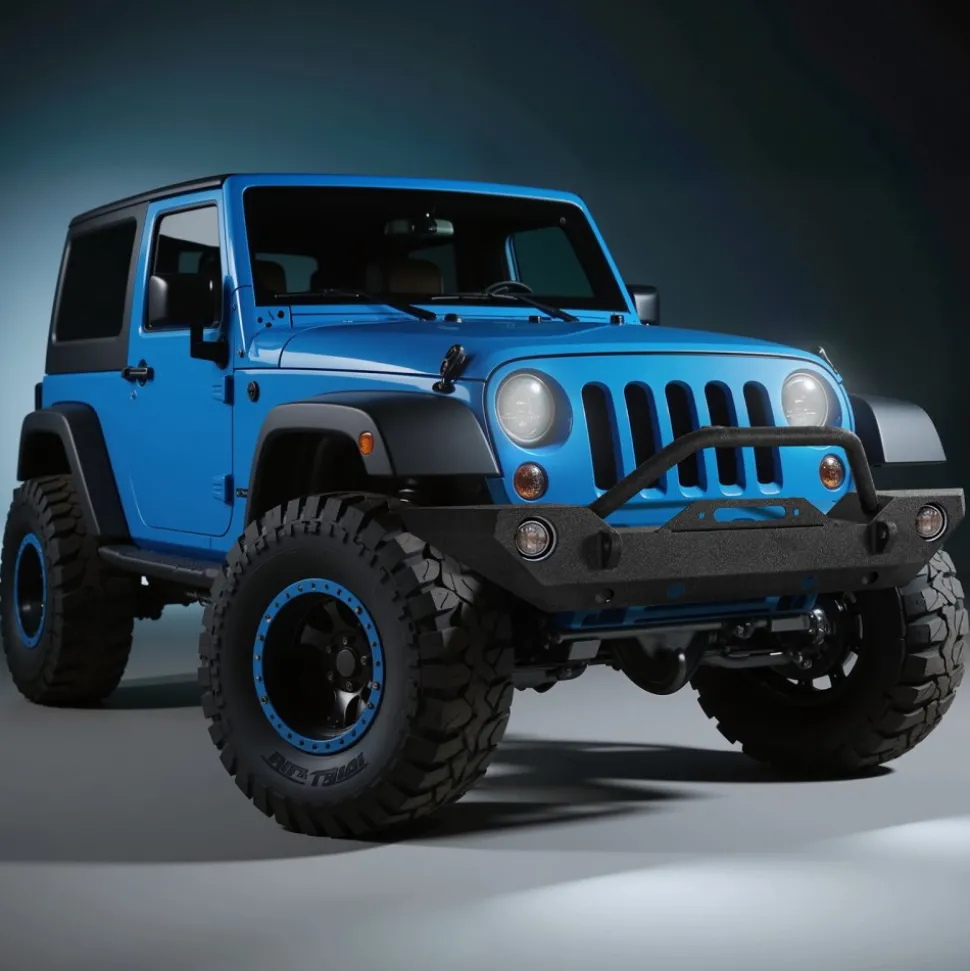 VEVOR Front Bumper Compatible with 2007-2018 Wrangler JK/JKU - with Winch Plate, D-Ring Mounts & Fog Light Housing, Heavy-Duty Steel Front Bumper with E-Coating