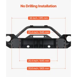 VEVOR Front Bumper Compatible with 2007-2018 Wrangler JK/JKU - with Winch Plate, D-Ring Mounts & Fog Light Housing, Heavy-Duty Steel Front Bumper with E-Coating