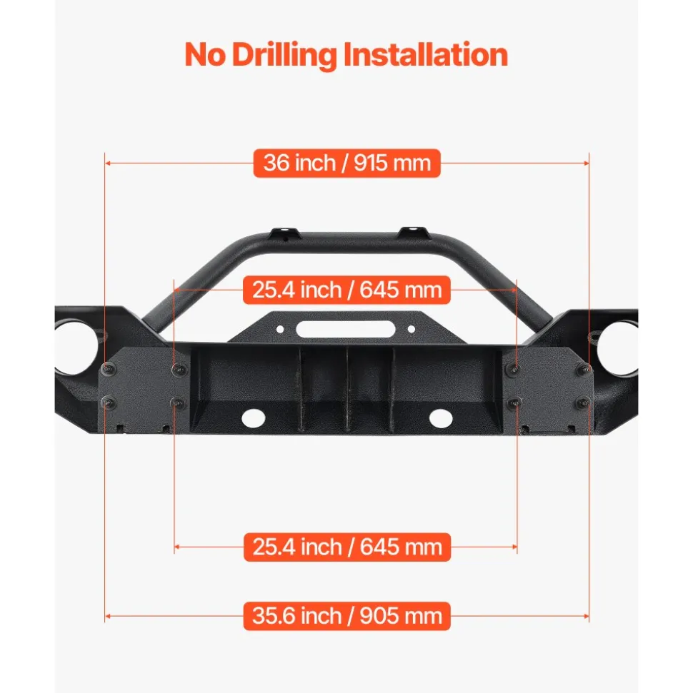 VEVOR Front Bumper Compatible with 2007-2018 Wrangler JK/JKU - with Winch Plate, D-Ring Mounts & Fog Light Housing, Heavy-Duty Steel Front Bumper with E-Coating
