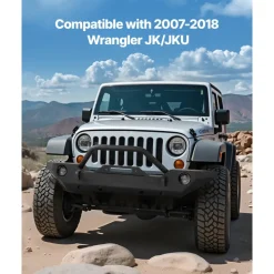 VEVOR Front Bumper Compatible with 2007-2018 Wrangler JK/JKU - with Winch Plate, D-Ring Mounts & Fog Light Housing, Heavy-Duty Steel Front Bumper with E-Coating