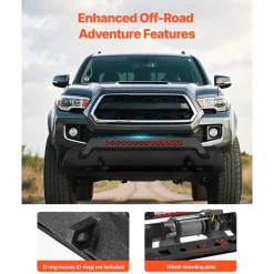 VEVOR Front Bumper Compatible with 2016-2023 Toyota Tacoma (Excluding Tacoma TRD/Tacoma TRD Sport), Pickup Truck Bumper with Winch Plate & D-Ring Mounts, Heavy-Duty Steel Front Bumpers with E-Coating and Bull Bar