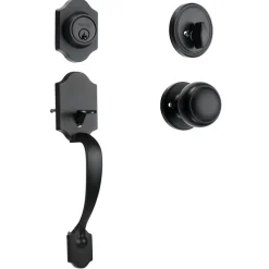 VEVOR Front Door Handle and Deadbolt Set, Matte Black Front Door Lock Set with Interior Knob, Adjustable Hole Spacing Single Cylinder Handleset, for Right and Left Handed Entrance and Front Door