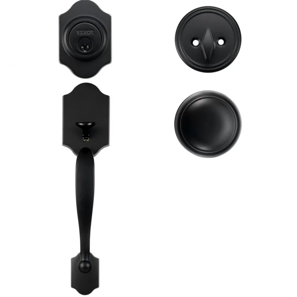 VEVOR Front Door Handle and Deadbolt Set, Matte Black Front Door Lock Set with Interior Knob, Adjustable Hole Spacing Single Cylinder Handleset, for Right and Left Handed Entrance and Front Door