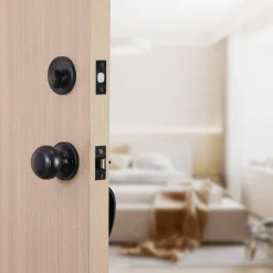 VEVOR Front Door Handle and Deadbolt Set, Matte Black Front Door Lock Set with Interior Knob, Adjustable Hole Spacing Single Cylinder Handleset, for Right and Left Handed Entrance and Front Door
