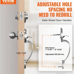 VEVOR Front Door Handle and Deadbolt Set, Satin Nickel Front Door Lock Set with Interior Knob, Adjustable Hole Spacing Single Cylinder Handleset, for Right and Left Handed Entrance and Front Door