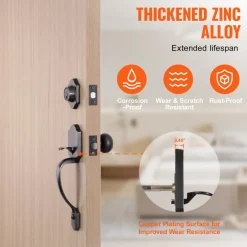 VEVOR Front Door Handle and Deadbolt Set, Front Door Lock Set with Interior Knob, Adjustable Hole Spacing Single Cylinder Handleset, for Right and Left Handed Entrance, Brushed Oil Rubbed Bronze