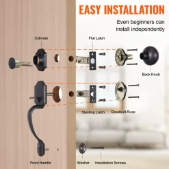 VEVOR Front Door Handle and Deadbolt Set, Front Door Lock Set with Interior Knob, Adjustable Hole Spacing Single Cylinder Handleset, for Right and Left Handed Entrance, Brushed Oil Rubbed Bronze