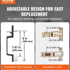 VEVOR Front Door Handle and Deadbolt Set, Square Entry Handle Set with Lever, Single Cylinder, Adjustable Hole Space, Reversible for Right and Left Handed Entrance and Front Doors, Matte Black