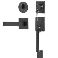 VEVOR Front Door Handle and Deadbolt Set, Square Entry Handle Set with Lever, Single Cylinder, Adjustable Hole Space, Reversible for Right and Left Handed Entrance and Front Doors, Matte Black