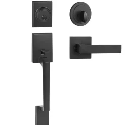 VEVOR Front Door Handle and Deadbolt Set, Square Entry Handle Set with Lever, Single Cylinder, Adjustable Hole Space, Reversible for Right and Left Handed Entrance and Front Doors, Matte Black