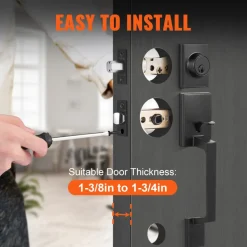 VEVOR Front Door Handle and Deadbolt Set, Square Entry Handle Set with Lever, Single Cylinder, Adjustable Hole Space, Reversible for Right and Left Handed Entrance and Front Doors, Matte Black