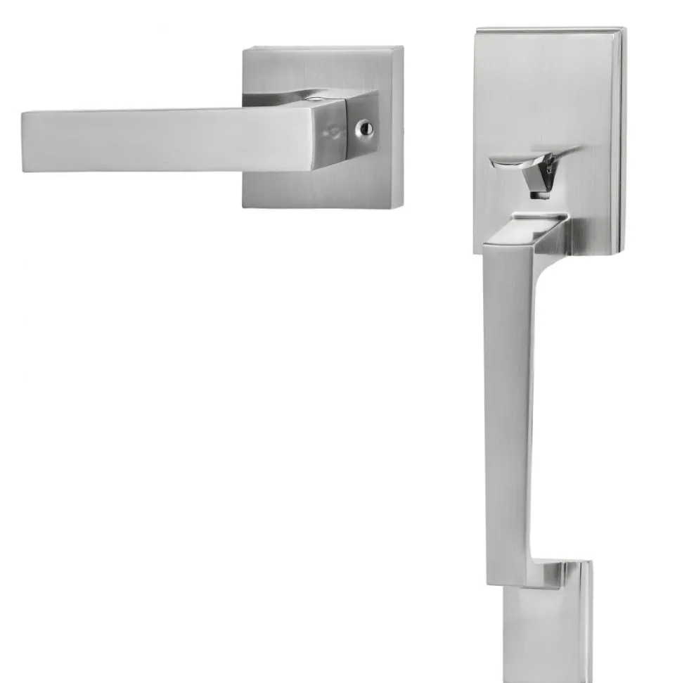 VEVOR Front Door Handle, Square Entry Handle Set with Lever, No Lock, Adjustable Hole Space, Zinc Alloy Die-Casting, Reversible for Right and Left Handed Entrance and Front Doors, Satin Nickel