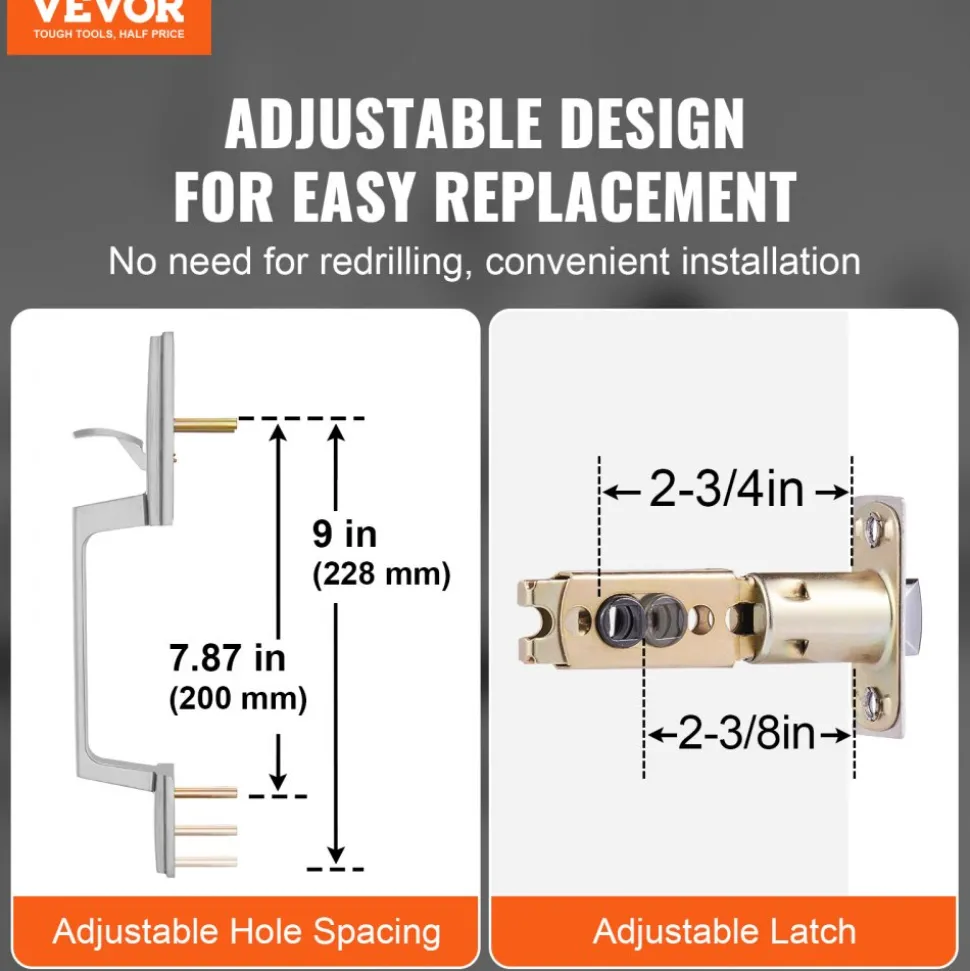 VEVOR Front Door Handle, Square Entry Handle Set with Lever, No Lock, Adjustable Hole Space, Zinc Alloy Die-Casting, Reversible for Right and Left Handed Entrance and Front Doors, Satin Nickel