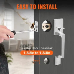 VEVOR Front Door Handle, Square Entry Handle Set with Lever, No Lock, Adjustable Hole Space, Zinc Alloy Die-Casting, Reversible for Right and Left Handed Entrance and Front Doors, Satin Nickel