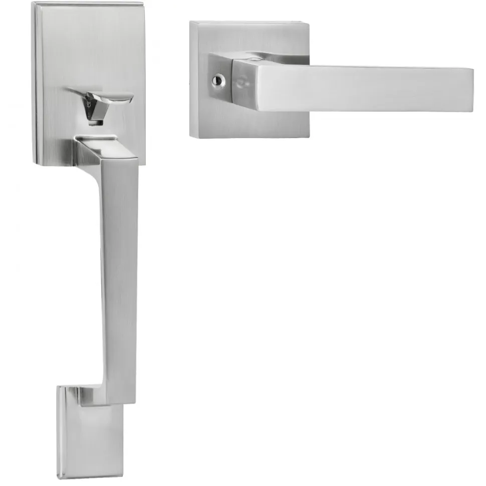 VEVOR Front Door Handle, Square Entry Handle Set with Lever, No Lock, Adjustable Hole Space, Zinc Alloy Die-Casting, Reversible for Right and Left Handed Entrance and Front Doors, Satin Nickel