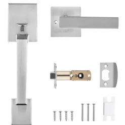 VEVOR Front Door Handle, Square Entry Handle Set with Lever, No Lock, Adjustable Hole Space, Zinc Alloy Die-Casting, Reversible for Right and Left Handed Entrance and Front Doors, Satin Nickel