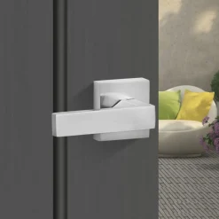 VEVOR Front Door Handle, Square Entry Handle Set with Lever, No Lock, Adjustable Hole Space, Zinc Alloy Die-Casting, Reversible for Right and Left Handed Entrance and Front Doors, Satin Nickel