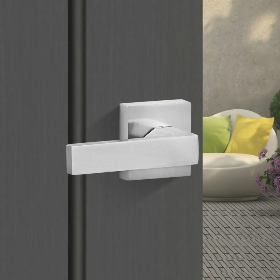 VEVOR Front Door Handle, Square Entry Handle Set with Lever, No Lock, Adjustable Hole Space, Zinc Alloy Die-Casting, Reversible for Right and Left Handed Entrance and Front Doors, Satin Nickel