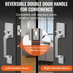 VEVOR Front Door Handle, Square Entry Handle Set with Lever, No Lock, Adjustable Hole Space, Zinc Alloy Die-Casting, Reversible for Right and Left Handed Entrance and Front Doors, Satin Nickel