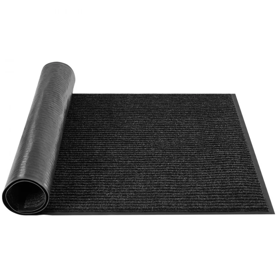 VEVOR Front Door Mat, 6 x 4 ft Commercial Floor Mat for Indoor and Outdoor, Stylish Striped Industrial Carpet with PVC Backing, Heavy Duty Washable Entry Rug for Hallway, Balcony, Garage, Grey