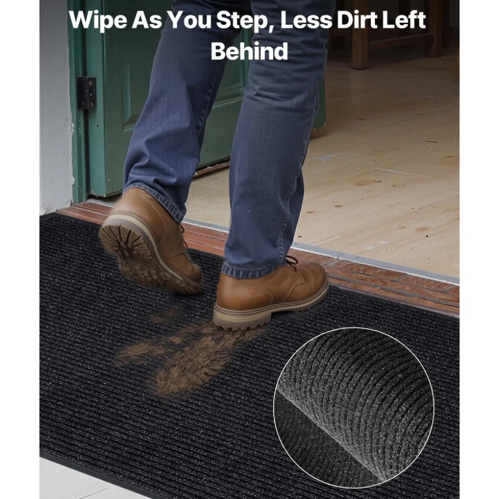 VEVOR Front Door Mat, 10 x 3 ft Commercial Floor Mat for Indoor and Outdoor, Stylish Striped Industrial Carpet with PVC Backing, Heavy Duty Washable Entry Rug for Hallway, Balcony, Garage, Grey
