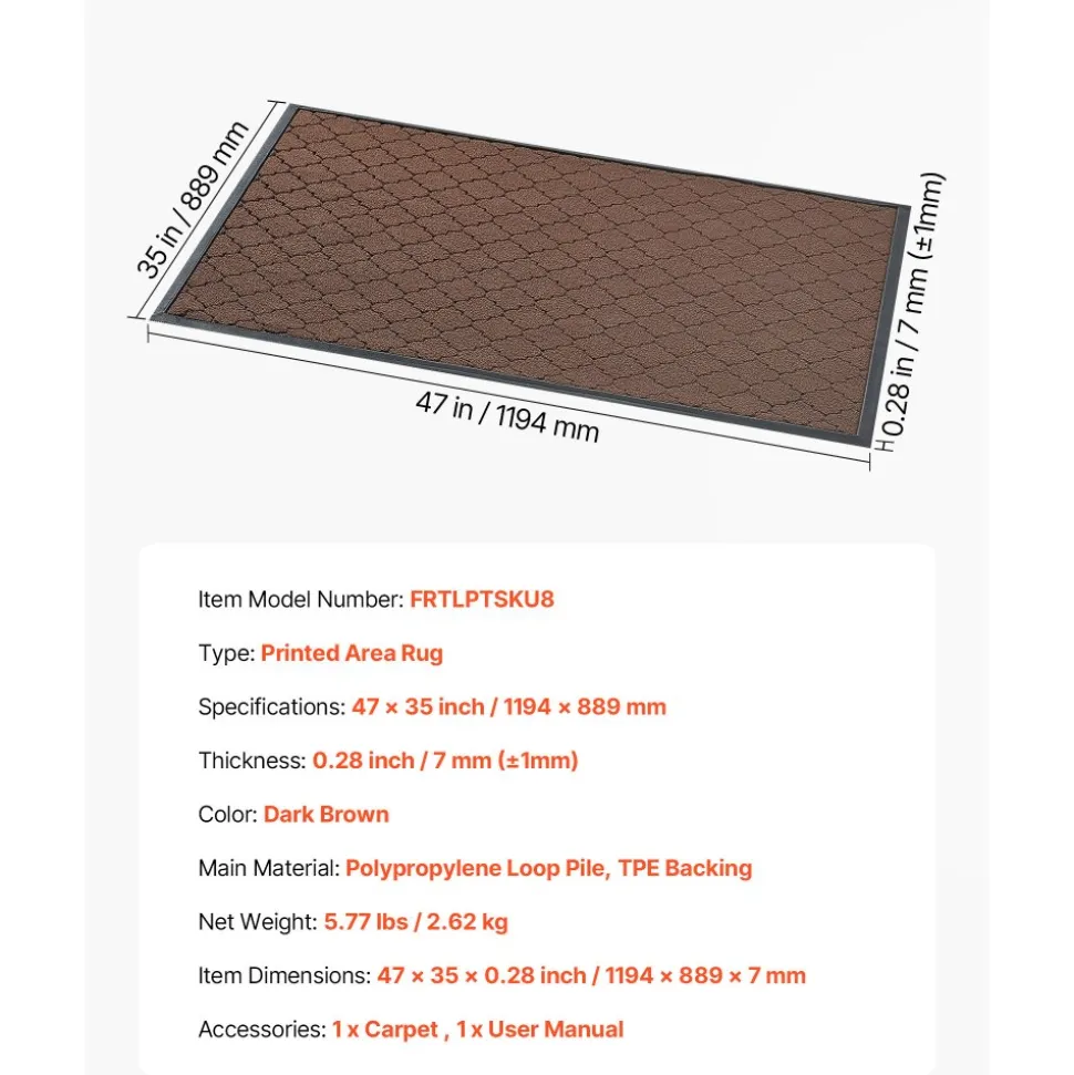 VEVOR Front Door Mat, 47 x 35 in Commercial Floor Mat for Indoor and Outdoor, Modern Stylish Carpet with TPE Backing, Heavy Duty Washable Entry Industrial Rug for Hallway, Balcony, Garage, Brown