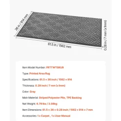 VEVOR Front Door Mat, 61.5 x 36 in Commercial Floor Mat for Indoor and Outdoor, Modern Stylish Carpet with TPE Backing, Heavy Duty Washable Entry Industrial Rug for Hallway, Balcony, Garage, Grey