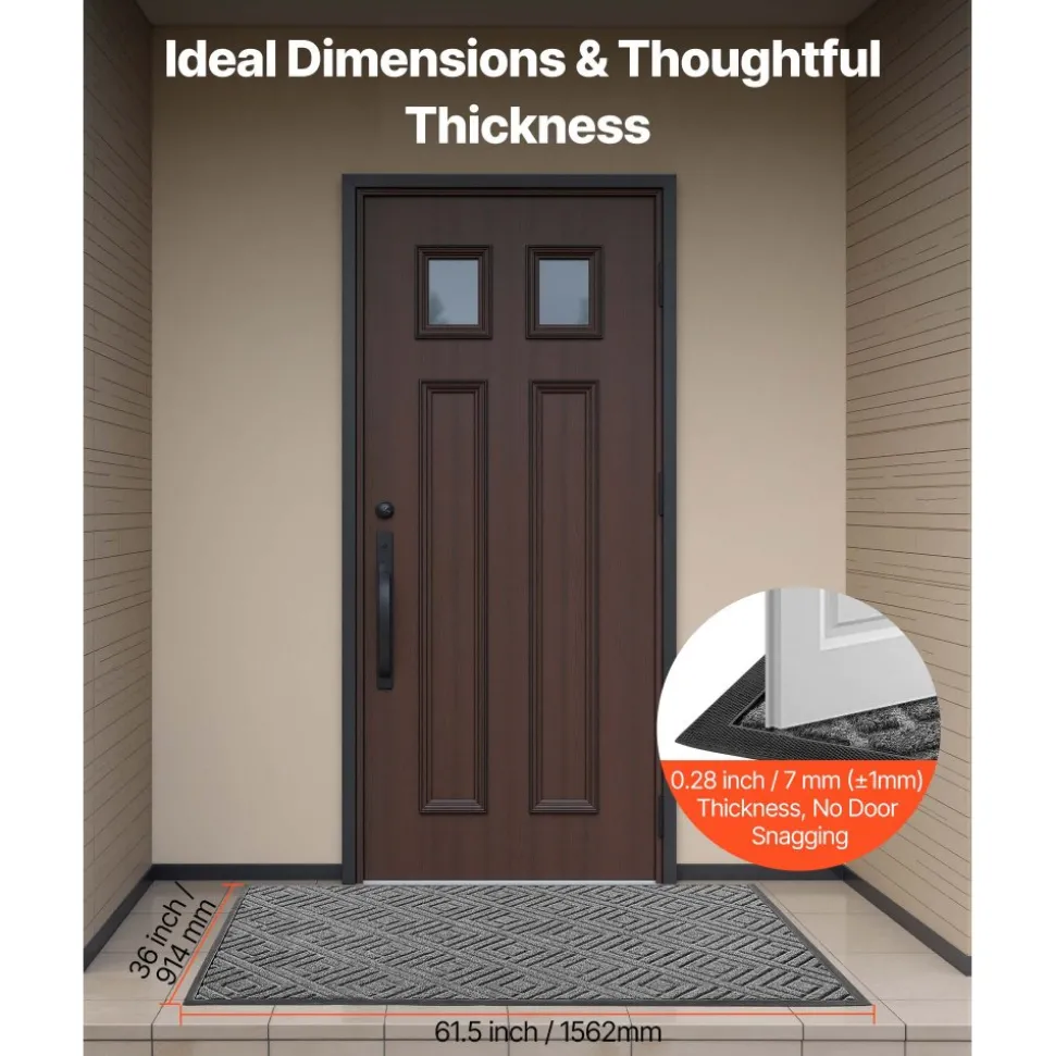 VEVOR Front Door Mat, 61.5 x 36 in Commercial Floor Mat for Indoor and Outdoor, Modern Stylish Carpet with TPE Backing, Heavy Duty Washable Entry Industrial Rug for Hallway, Balcony, Garage, Grey