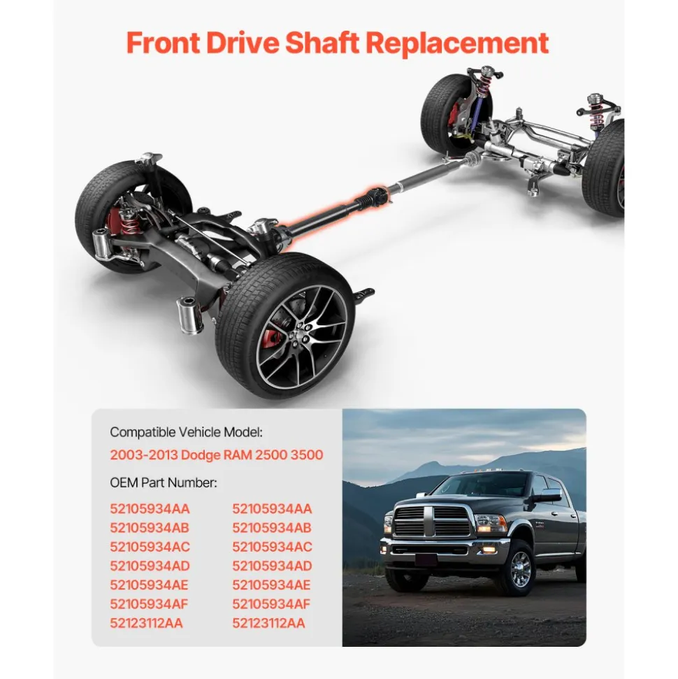 VEVOR Front Drive Shaft, 32.0"-34.6" Prop Shaft Driveshaft Assembly Compatible with 2003-2013 Dodge RAM 2500 3500, Replace #52105934AA 52105934AB 52105934AC 52105934AD 52105934AE 52105934AF
