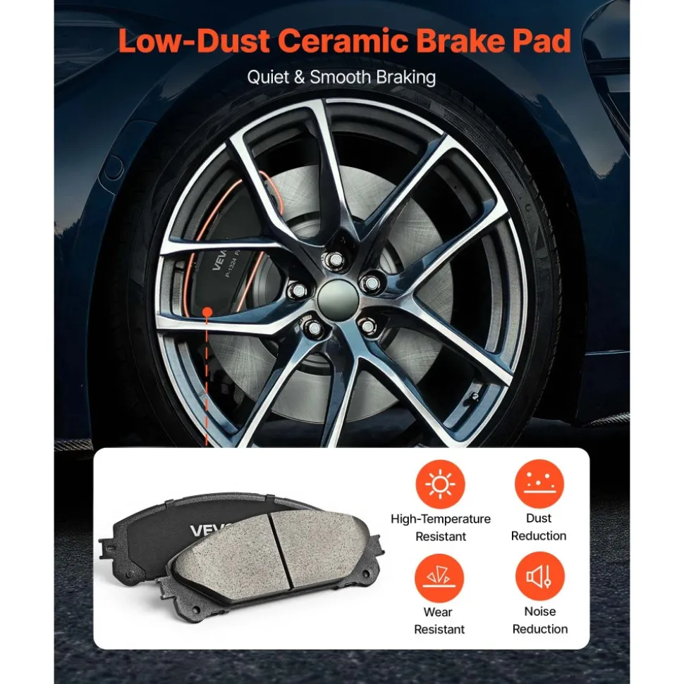 VEVOR Front & Rear Brake Kit Ceramic Brake Pads & Hollow Brake Rotors Kit, Compatible with 2010-2015 Lexus RX350, 2010-2015 Lexus RX450H, 2015-2019 Toyota Highlander, 2011-2020 Toyota Sienna