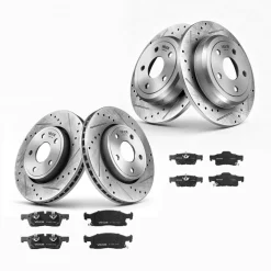 VEVOR Front & Rear Brake Kit Ceramic Brake Pads and Drilled Slotted Rotors, Compatible with 2011-2020 Dodge Durango 3.6L, 2011-2014 Jeep Grand Cherokee 3.6L 5.7L, 2015-2020 Jeep Grand Cherokee 3.6L