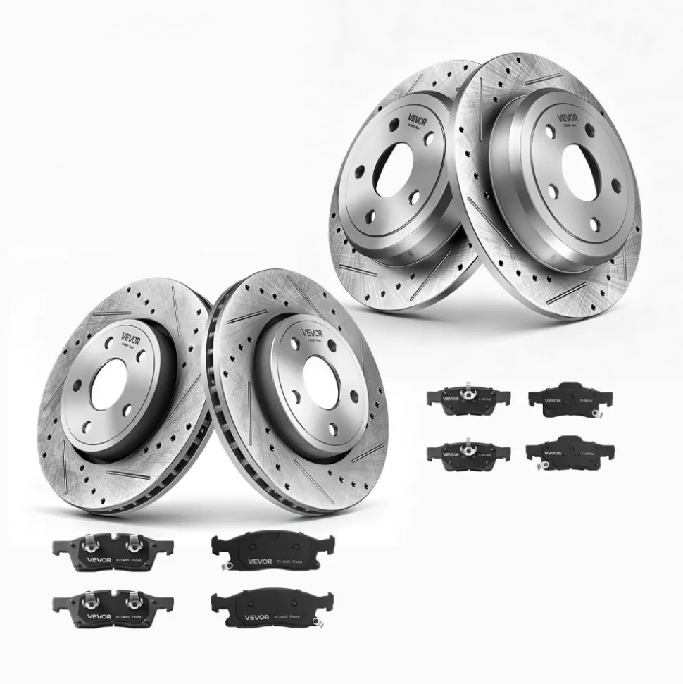 VEVOR Front & Rear Brake Kit Ceramic Brake Pads and Drilled Slotted Rotors, Compatible with 2011-2020 Dodge Durango 3.6L, 2011-2014 Jeep Grand Cherokee 3.6L 5.7L, 2015-2020 Jeep Grand Cherokee 3.6L