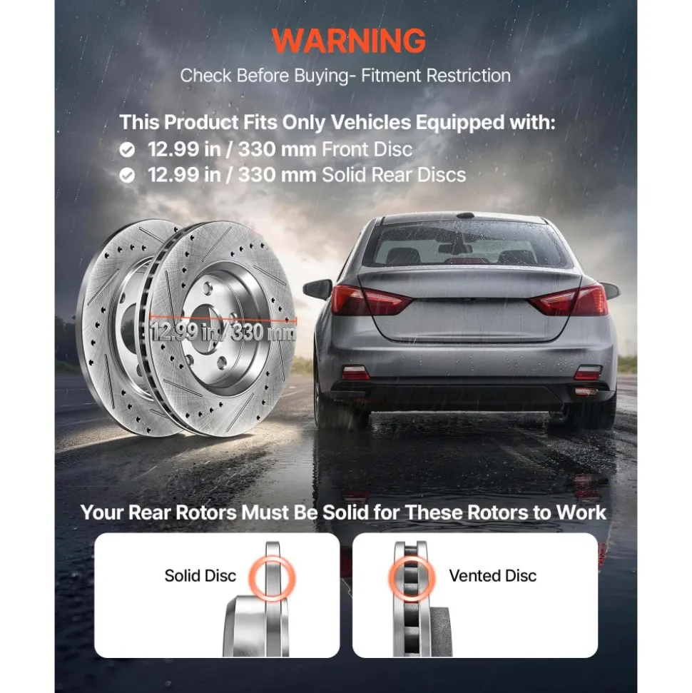 VEVOR Front & Rear Brake Kit Ceramic Brake Pads and Drilled Slotted Rotors, Compatible with 2011-2020 Dodge Durango 3.6L, 2011-2014 Jeep Grand Cherokee 3.6L 5.7L, 2015-2020 Jeep Grand Cherokee 3.6L