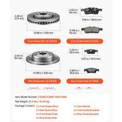 VEVOR Front & Rear Brake Kit Ceramic Brake Pads and Drilled Slotted Rotors, Compatible with 2011-2020 Dodge Durango 3.6L, 2011-2014 Jeep Grand Cherokee 3.6L 5.7L, 2015-2020 Jeep Grand Cherokee 3.6L