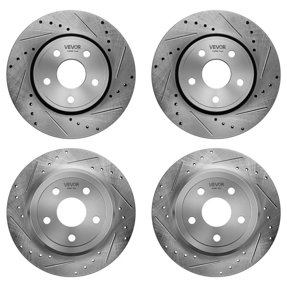 VEVOR Front & Rear Brake Kit Ceramic Brake Pads and Drilled Slotted Rotors, Compatible with 2011-2020 Dodge Durango 3.6L, 2011-2014 Jeep Grand Cherokee 3.6L 5.7L, 2015-2020 Jeep Grand Cherokee 3.6L