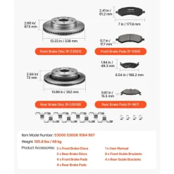 VEVOR Front & Rear Brake Kit Ceramic Brake Pads and Drilled Slotted Rotors, Compatible with 2012-2017 Toyota Camry, 2013-2018 Toyota Avalon, 2013-2018 Lexus ES 350, 2013-2018 Lexus ES 300h