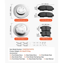 VEVOR Front & Rear Brake Kit Compatible with 2012-2016 Honda CR-V (AWD Models), Ceramic Brake Replacement Kits, 12 inch Hollow Structure Front Rotors, 12 inch Solid Structure Rear Rotors, R-31455