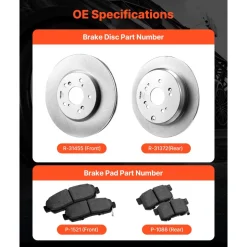 VEVOR Front & Rear Brake Kit Compatible with 2012-2016 Honda CR-V (AWD Models), Ceramic Brake Replacement Kits, 12 inch Hollow Structure Front Rotors, 12 inch Solid Structure Rear Rotors, R-31455