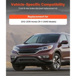 VEVOR Front & Rear Brake Kit Compatible with 2012-2016 Honda CR-V (AWD Models), Ceramic Brake Replacement Kits, 12 inch Hollow Structure Front Rotors, 12 inch Solid Structure Rear Rotors, R-31455