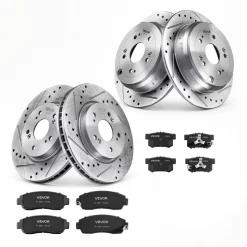 VEVOR Front & Rear Brake Kit Compatible with 2012-2016 Honda CR-V (AWD), Cast Iron Drilled and Slotted Brake Rotors, Ceramic Brake Pads Replacement Kit, 11.65