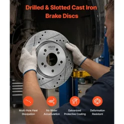 VEVOR Front & Rear Brake Kit Compatible with 2012-2016 Honda CR-V (AWD), Cast Iron Drilled and Slotted Brake Rotors, Ceramic Brake Pads Replacement Kit, 11.65