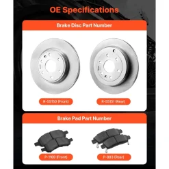 VEVOR Front & Rear Brake Kit Compatible with 2008-2017 Buick Enclave, 2009-2017 Chevrolet Traverse/2007-2010 Saturn Outlook, 2007-2016 GMC Acadia/2017 GMC Acadia Limited, Hollow Brake Rotors Pads Kit