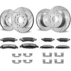 VEVOR Front Rear Brake Kit for 2014-2018 Chevy Silverado GMC Sierra 1500, 2015-2020 Suburban Tahoe Yukon XL Escalade ESV, Drilled & Slotted Brake Rotors Ceramic Brake Pads Replacement Kit