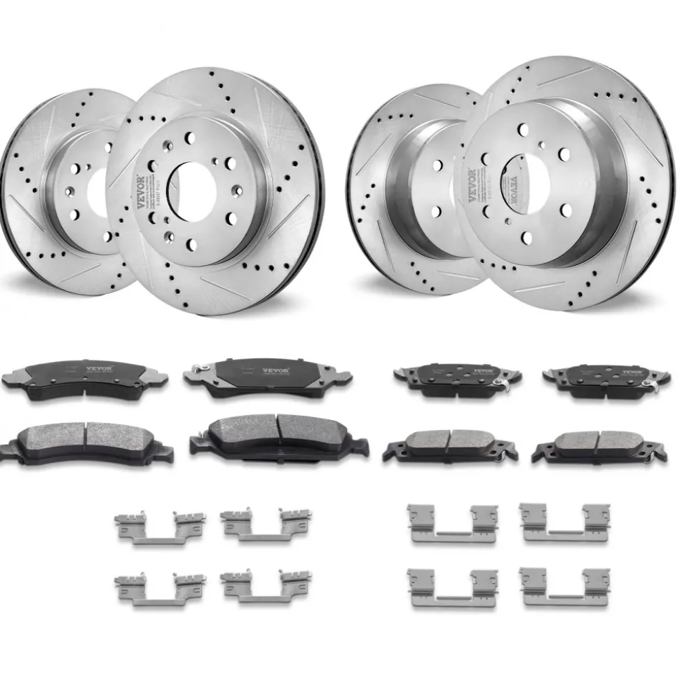 VEVOR Front Rear Brake Kit for 2014-2018 Chevy Silverado GMC Sierra 1500, 2015-2020 Suburban Tahoe Yukon XL Escalade ESV, Drilled & Slotted Brake Rotors Ceramic Brake Pads Replacement Kit