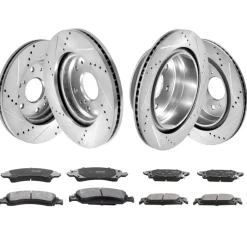 VEVOR Front Rear Brake Kit for 2014-2018 Chevy Silverado GMC Sierra 1500, 2015-2020 Suburban Tahoe Yukon XL Escalade ESV, Drilled & Slotted Brake Rotors Ceramic Brake Pads Replacement Kit