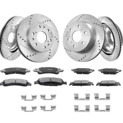 VEVOR Front Rear Brake Kit for 2014-2018 Chevy Silverado GMC Sierra 1500, 2015-2020 Suburban Tahoe Yukon XL Escalade ESV, Drilled & Slotted Brake Rotors Ceramic Brake Pads Replacement Kit