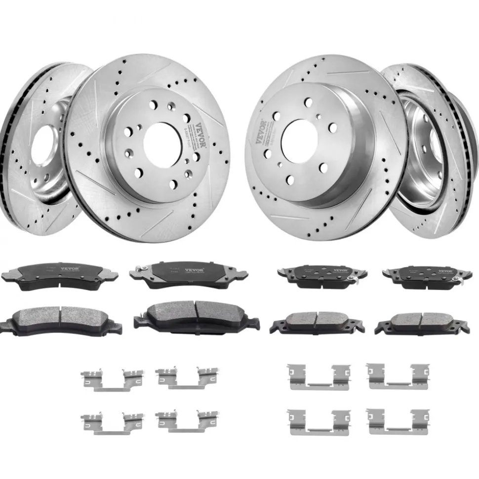 VEVOR Front Rear Brake Kit for 2014-2018 Chevy Silverado GMC Sierra 1500, 2015-2020 Suburban Tahoe Yukon XL Escalade ESV, Drilled & Slotted Brake Rotors Ceramic Brake Pads Replacement Kit