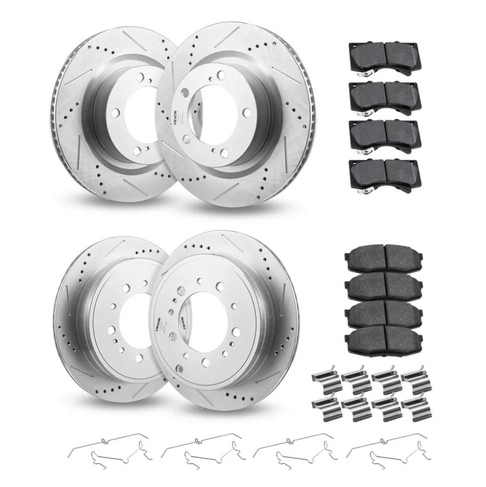 VEVOR Front & Rear Ceramic Brake Kit Compatible with 2016-2021 Lexus LX570, 2016-2021 Toyota Land Cruiser, Drilled and Slotted Brake Rotors Ceramic Brake Pads Replacement Kit, 14 inch Front Rotors