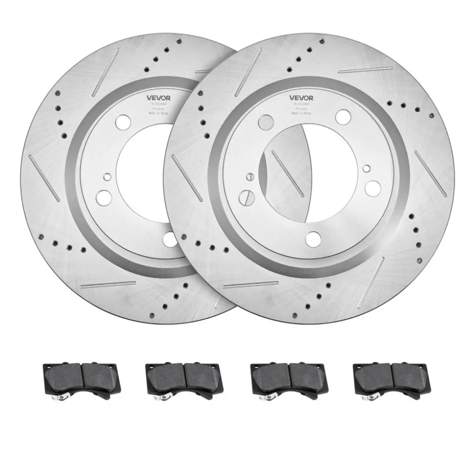 VEVOR Front & Rear Ceramic Brake Kit Compatible with 2016-2021 Lexus LX570, 2016-2021 Toyota Land Cruiser, Drilled and Slotted Brake Rotors Ceramic Brake Pads Replacement Kit, 14 inch Front Rotors
