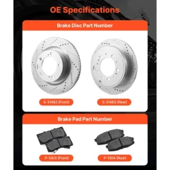 VEVOR Front & Rear Ceramic Brake Kit Compatible with 2016-2021 Lexus LX570, 2016-2021 Toyota Land Cruiser, Drilled and Slotted Brake Rotors Ceramic Brake Pads Replacement Kit, 14 inch Front Rotors